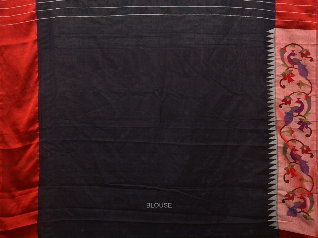 Black Paithani Cotton Handloom Saree with Peacocks Border and Pallu Design p0478