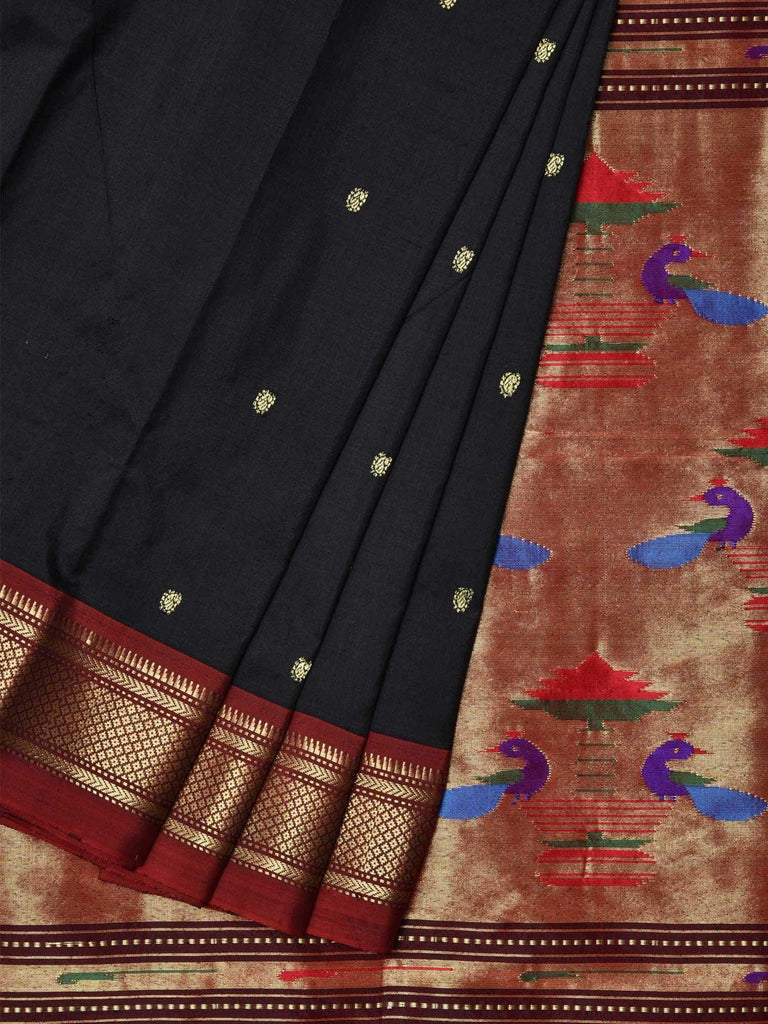 Black Paithani Silk Handloom Saree with Double Pallu Design p0291