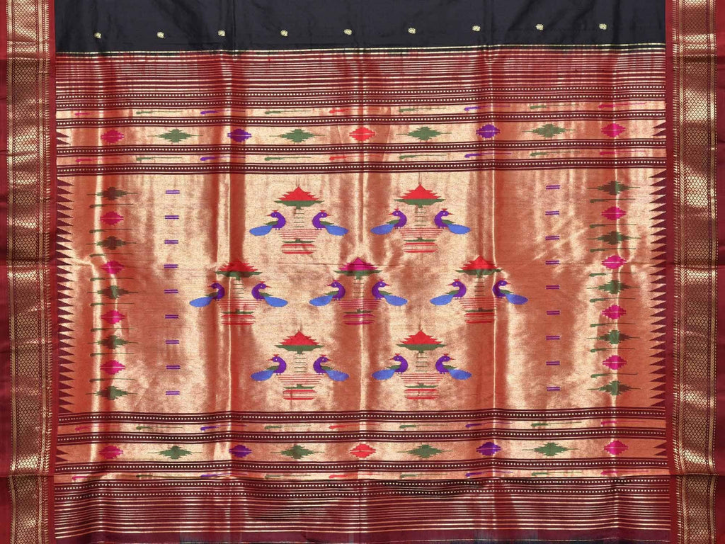 Black Paithani Silk Handloom Saree with Double Pallu Design p0291