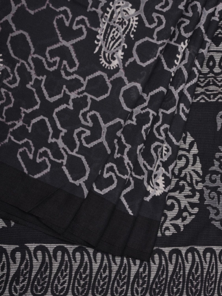 Black Printed Cotton Handloom Saree with Mango Buta and Pallu Design o0313