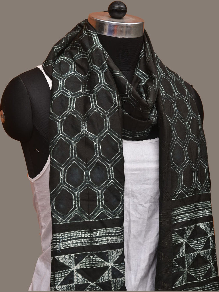 Black Shibori Silk Handloom Stole with Honey Comb Design ds3103