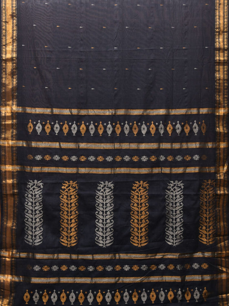 Black Uppada Cotton Handloom Saree with Karpur Pallu Design u1962