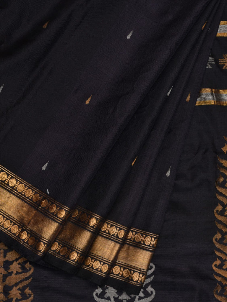 Black Uppada Silk Handloom Saree with Karpur Pallu Design u1890