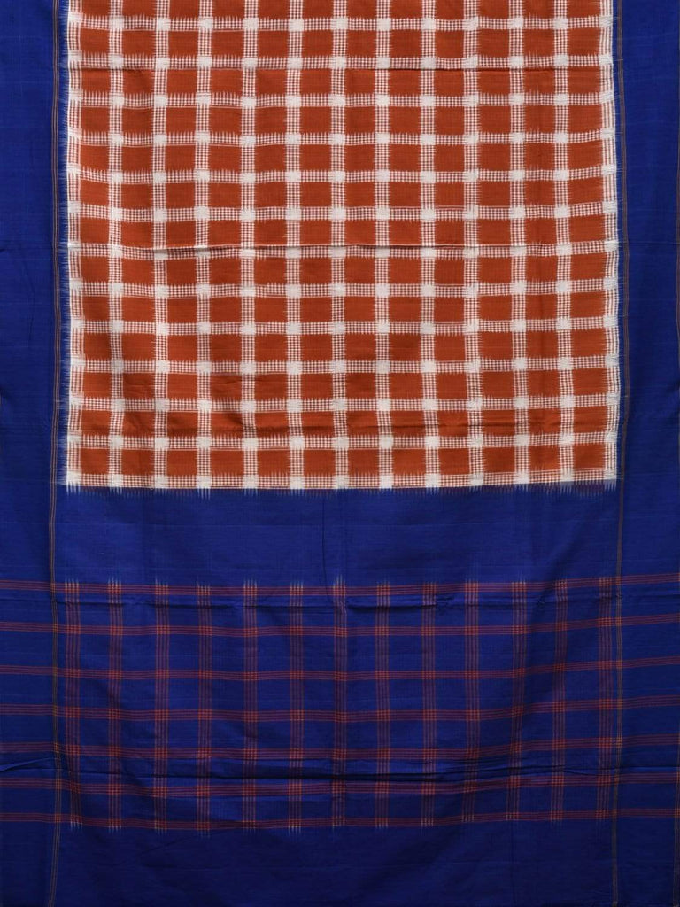Blue and Brown Pochampally Ikat Cotton Handloom Saree with Checks Design i0598