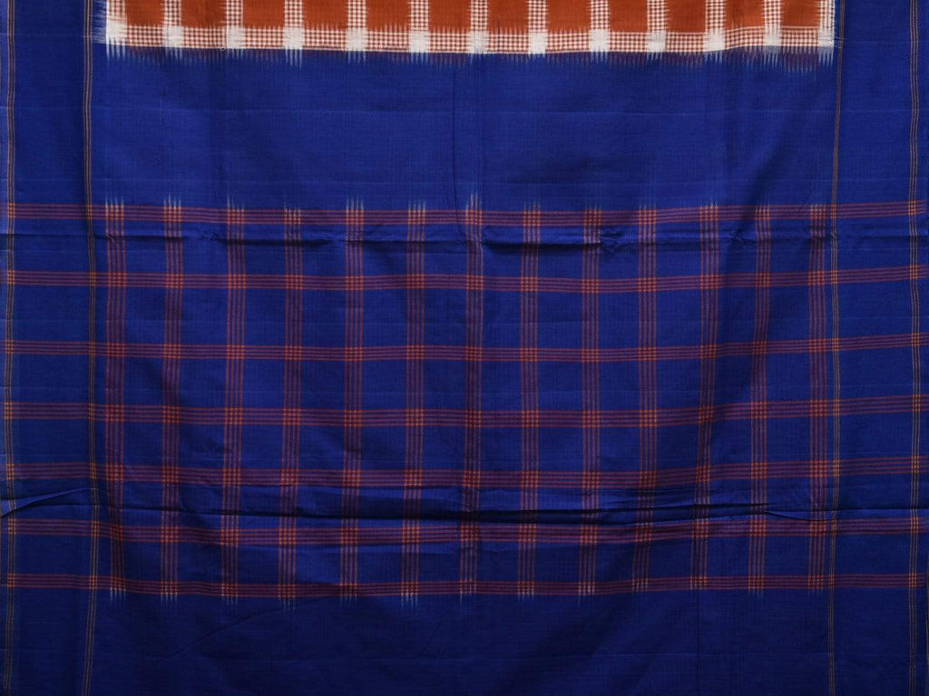 Blue and Brown Pochampally Ikat Cotton Handloom Saree with Checks Design i0598