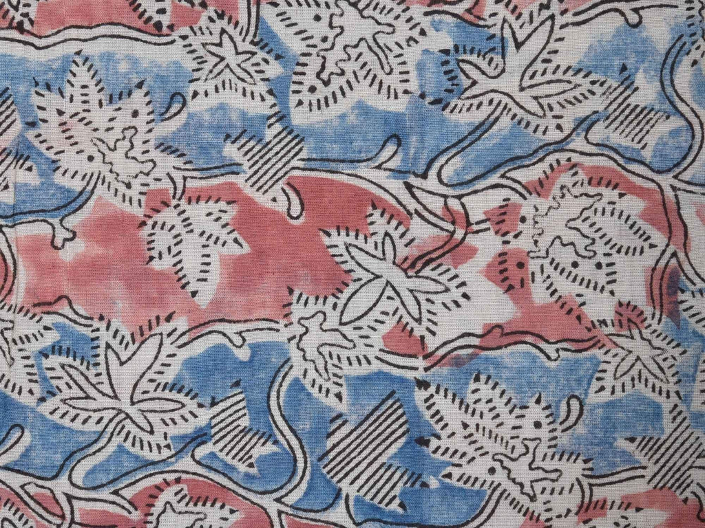 Blue and Red Kalamkari Block Print Khadi Cotton Saree kl0061