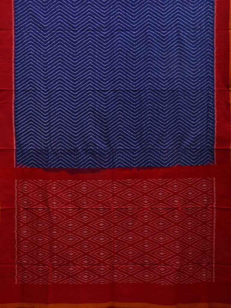 Blue and Red Pochampally Ikat Cotton Handloom Saree with Zig-Zag Design i0658