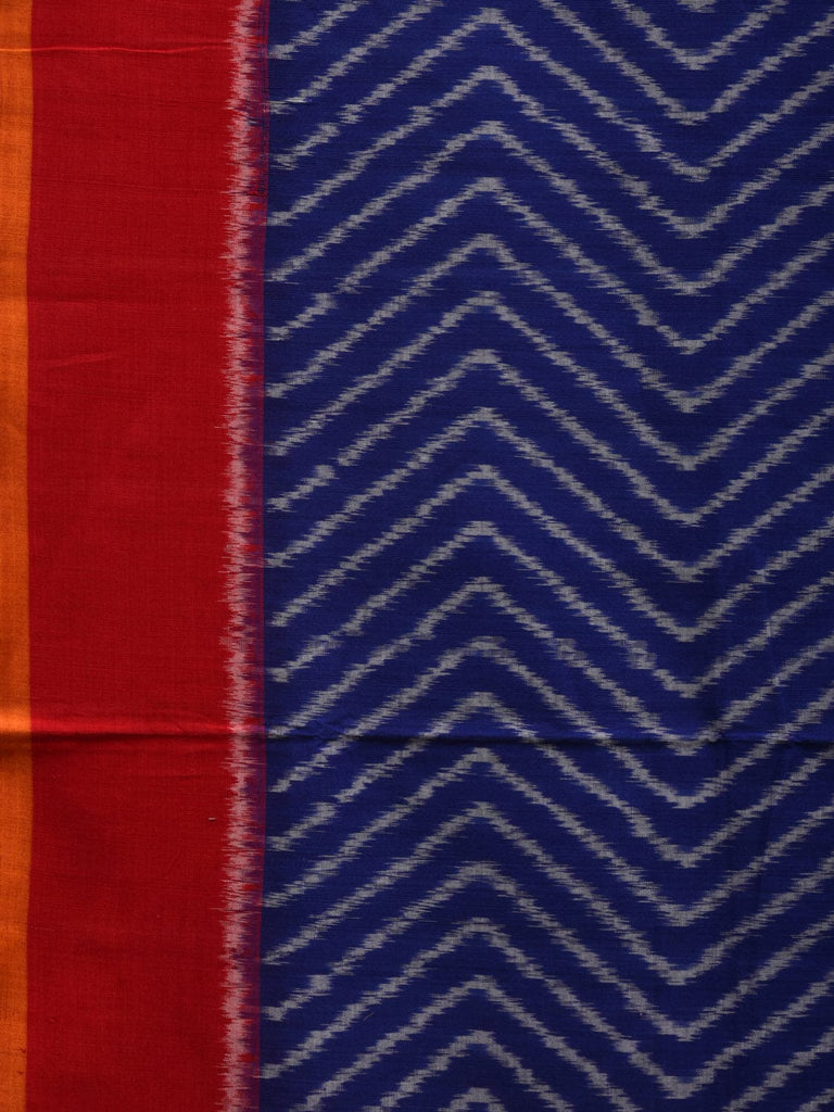 Blue and Red Pochampally Ikat Cotton Handloom Saree with Zig-Zag Design i0658