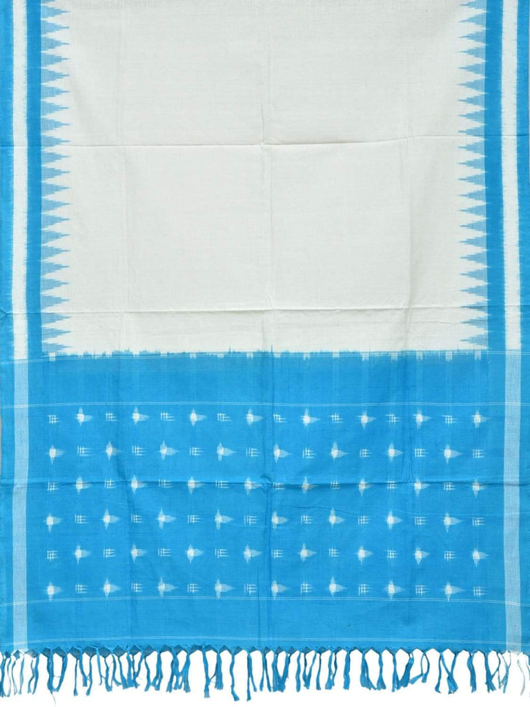 Blue and White Pochampally Ikat Cotton Handloom Dupatta with Temple Border Design ds1827