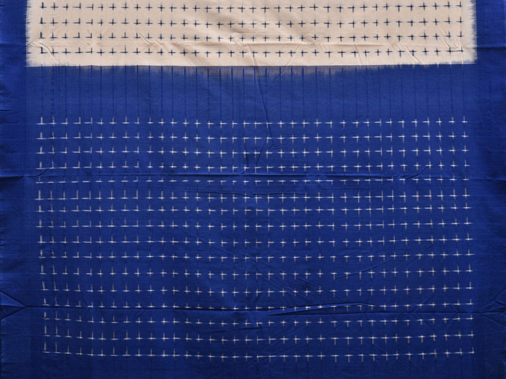 Blue and White Pochampally Ikat Cotton Handloom Saree with Plus Buta Design i0664
