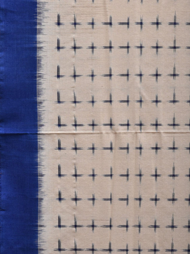 Blue and White Pochampally Ikat Cotton Handloom Saree with Plus Buta Design i0664