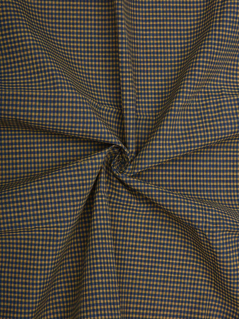 Blue and Yellow Cotton Handloom 2.5mts Fabric with Small Checks Design f0197