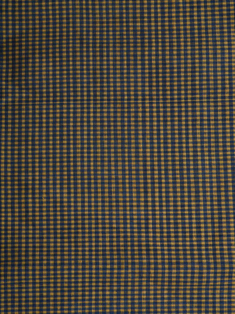 Blue and Yellow Cotton Handloom 2.5mts Fabric with Small Checks Design f0197