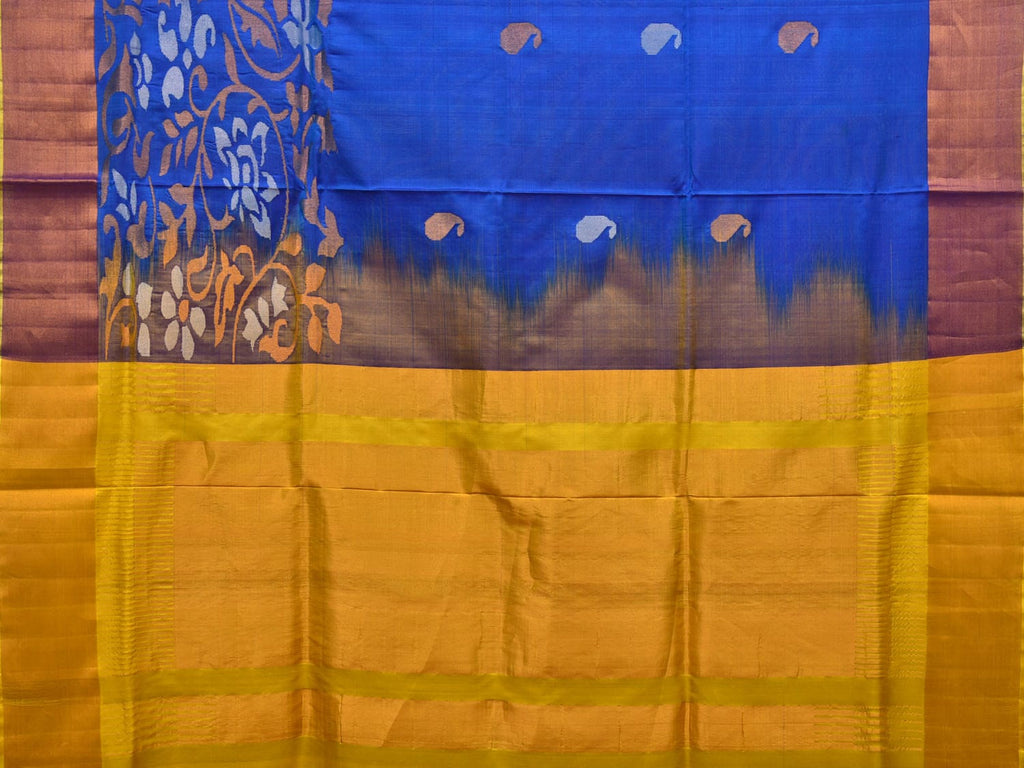 Blue and Yellow Uppada Silk Handloom Saree with One Side Border Design u1973