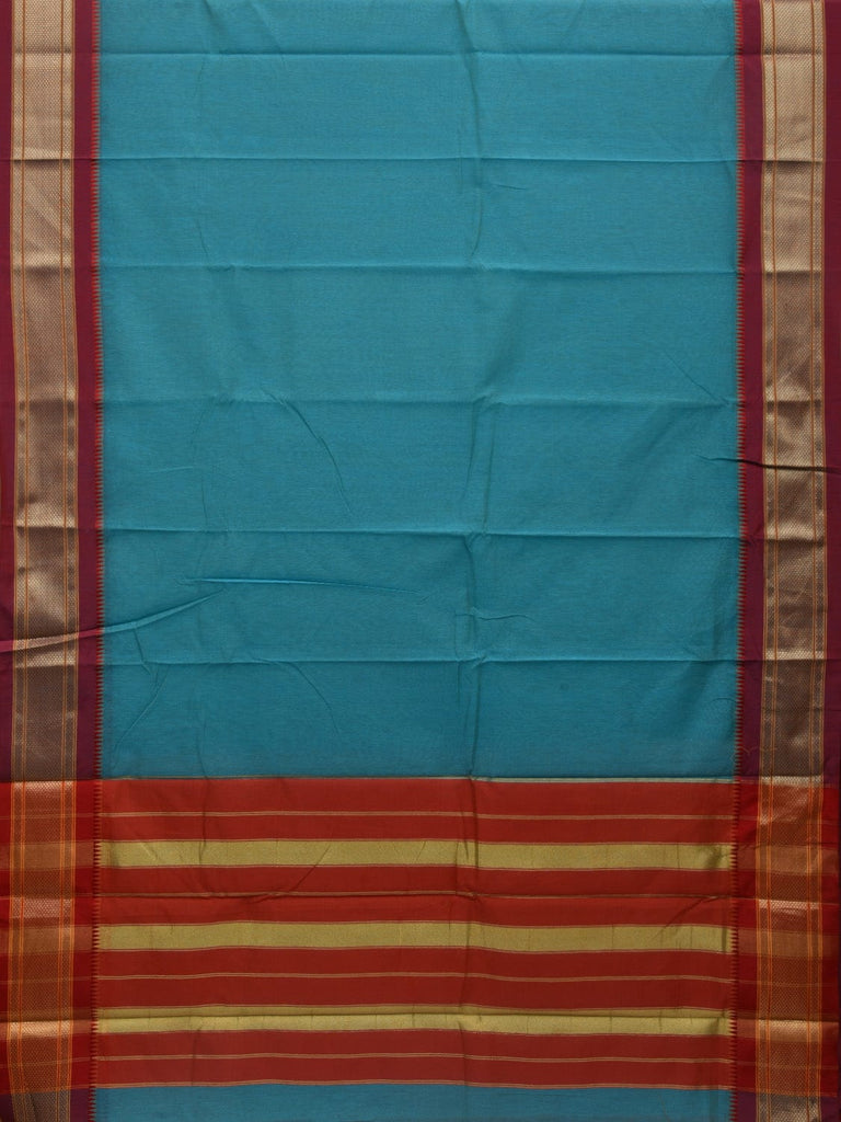 Blue Bamboo Cotton Plain Saree with Paithani Border Design No Blouse o0342