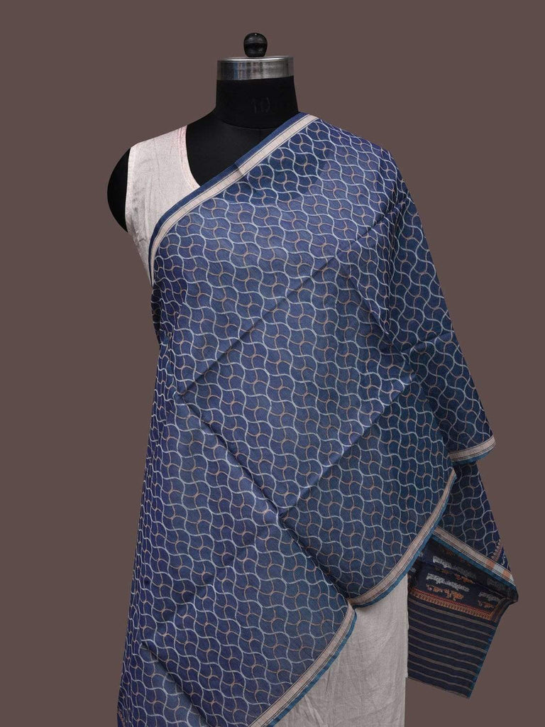 Blue Banaras Cotton Silk Handloom Stole with Grill Design ds2372