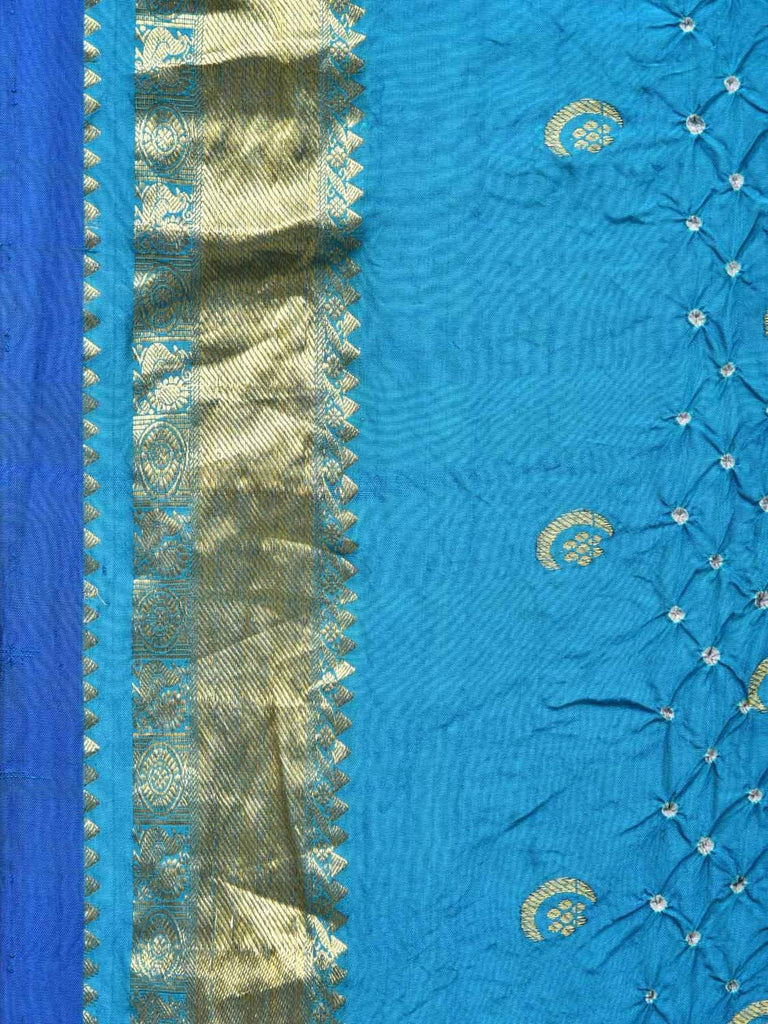 Blue Bandhani Kanchipuram Silk Handloom Saree with Mango Pallu Design bn0103