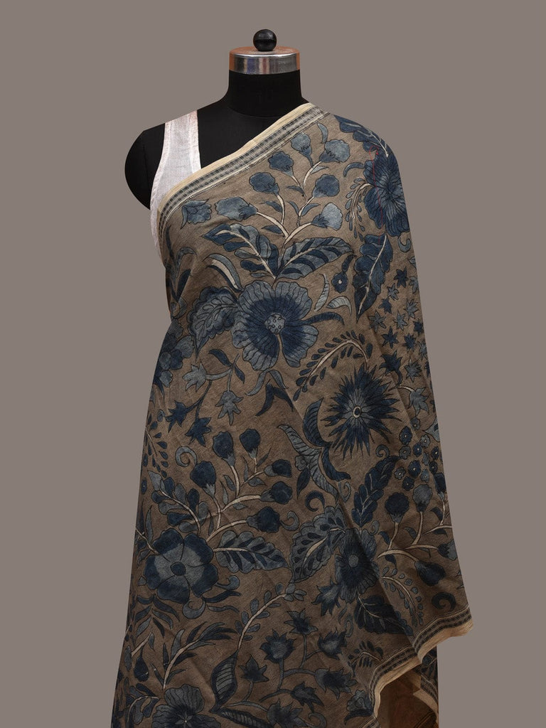 Blue Kalamkari Hand Painted Cotton Handloom Dupatta with Dobi Border and Floral Design ds2958