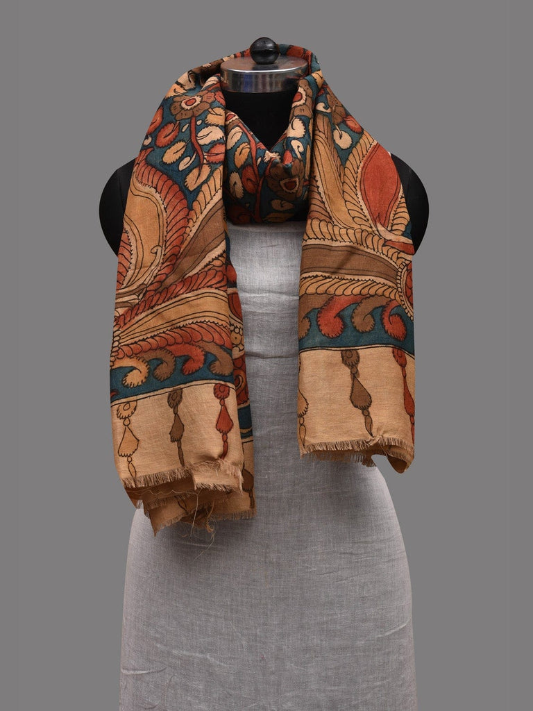 Blue Kalamkari Hand Painted Cotton Handloom Dupatta with Leaves and Peacocks Design ds2609