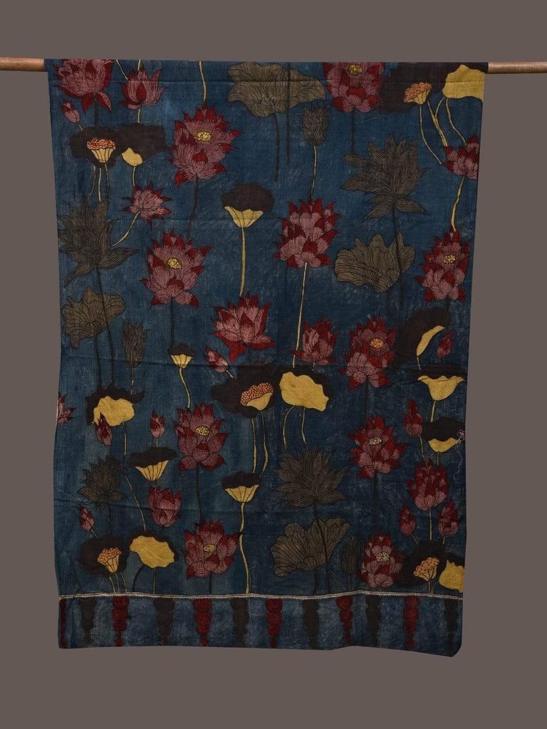 Blue Kalamkari Hand Painted Cotton Handloom Dupatta with Lotus Flowers Design ds2378