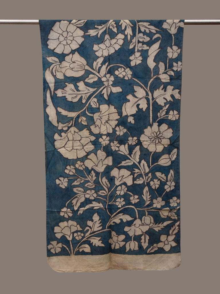 Blue Kalamkari Hand Painted Cotton Handloom Stole with Floral Design ds3037