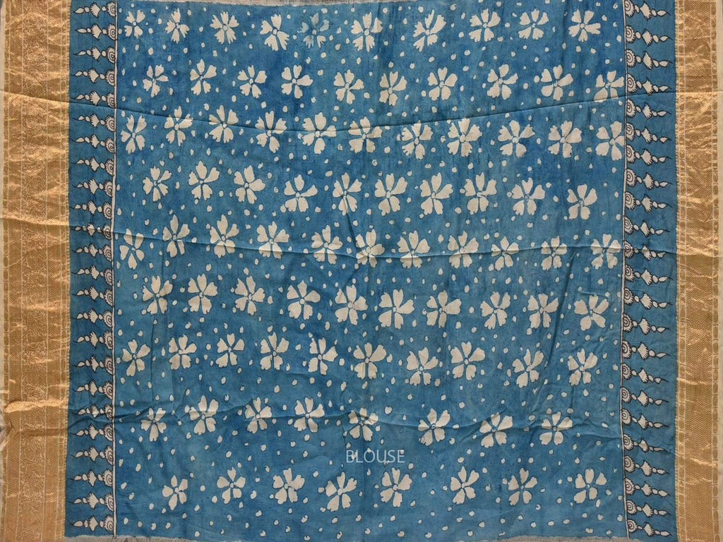 Blue Kalamkari Hand Painted Kanchipuram Silk Handloom Saree with Deers Design KL0256