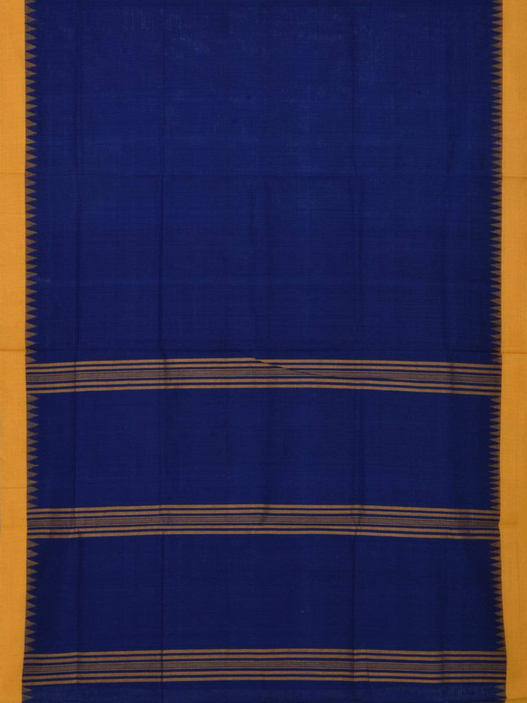 Blue Khadi Cotton Handloom Plain Saree with Temple Border Design kh0309