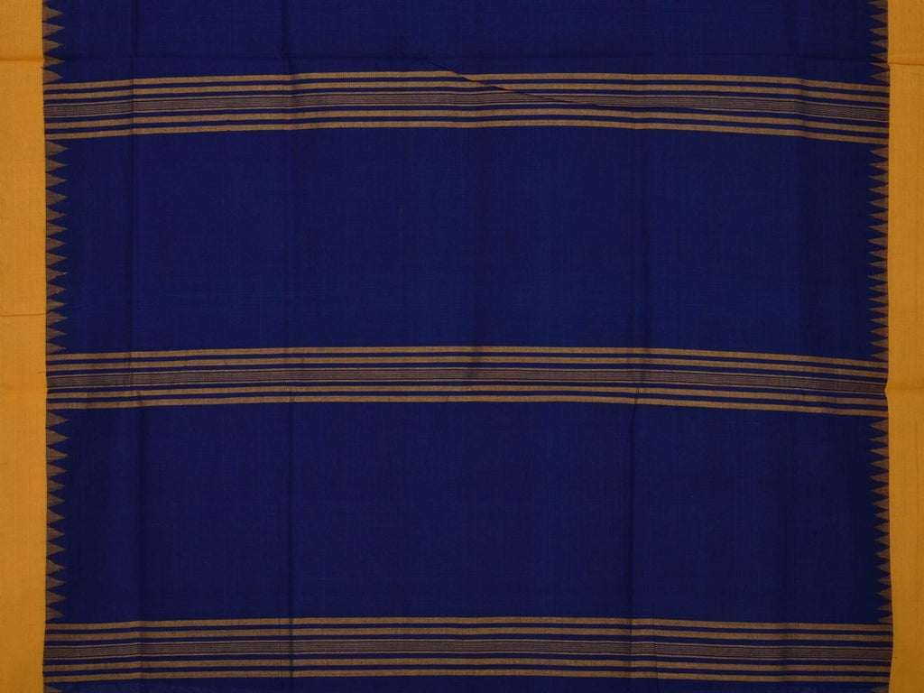 Blue Khadi Cotton Handloom Plain Saree with Temple Border Design kh0309