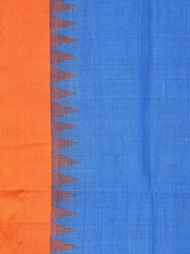 Blue Khadi Cotton Handloom Plain Saree with Temple Border kh0405