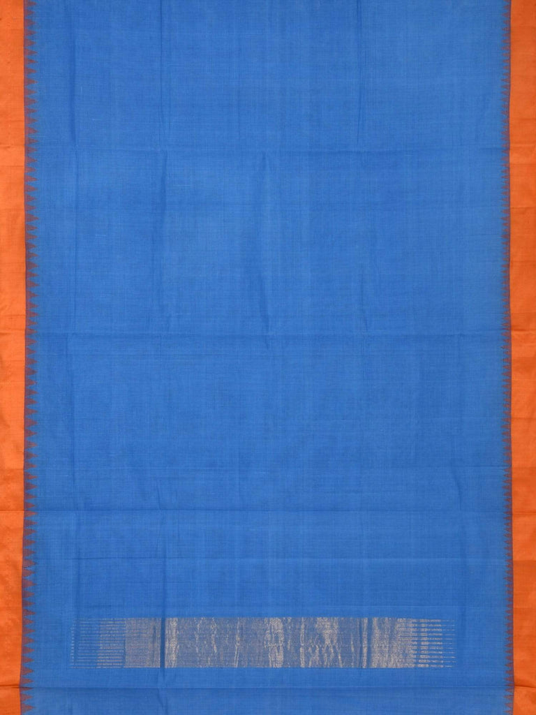 Blue Khadi Cotton Handloom Plain Saree with Temple Border kh0405