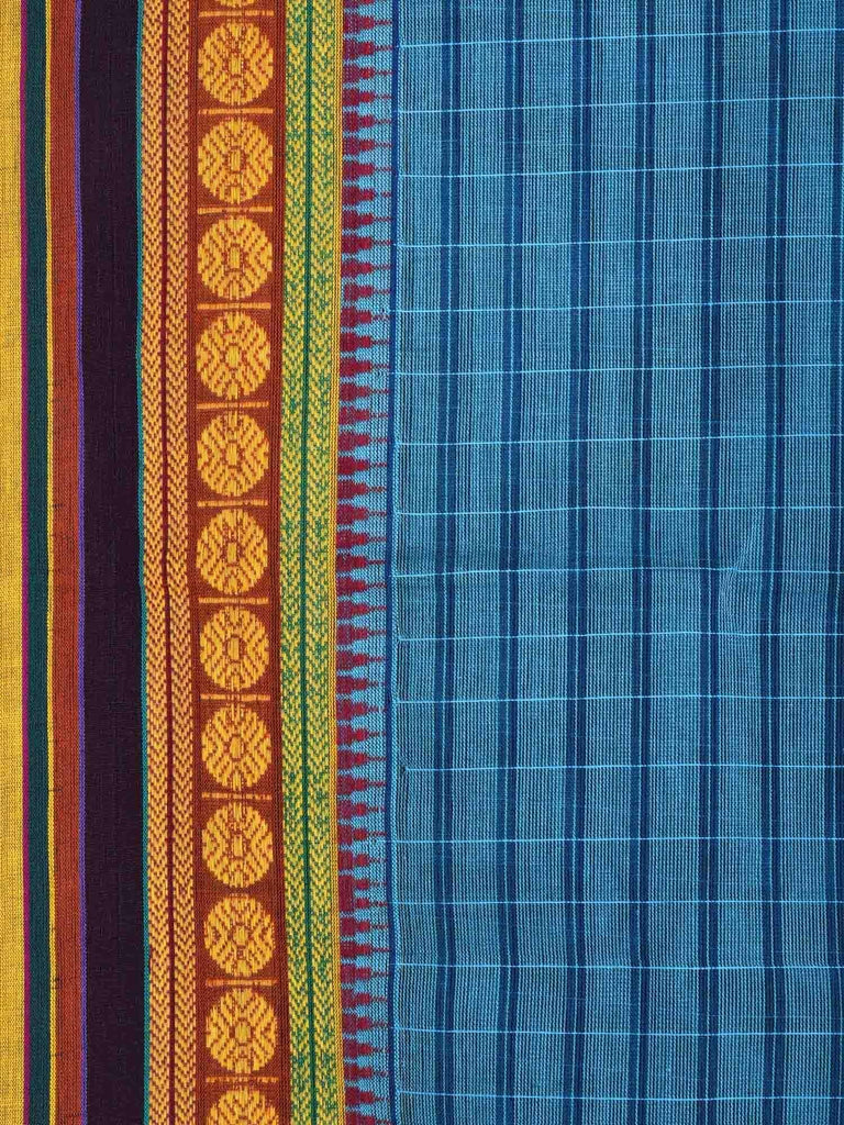 Blue Narayanpet Cotton Handloom Saree with Checks and Border Design No Blouse np0218