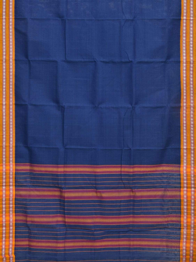 Blue Narayanpet Cotton Handloom Saree with Checks and Border Design No Blouse np0248