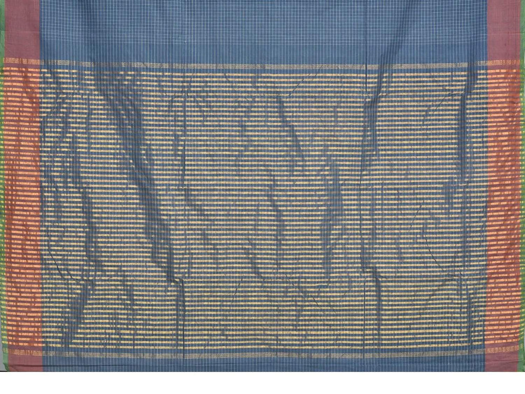 Blue Narayanpet Cotton Handloom Saree with Checks Body and Strips Pallu Design Np0236