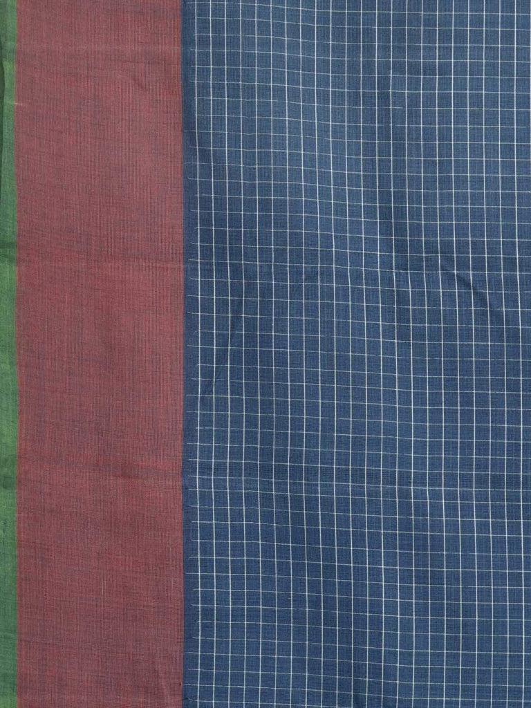Blue Narayanpet Cotton Handloom Saree with Checks Body and Strips Pallu Design Np0236