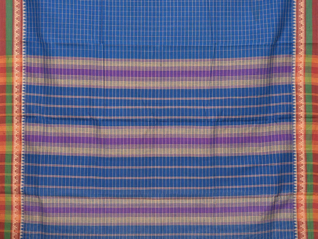 Blue Narayanpet Cotton Handloom Saree with Checks Design No Blouse np0222