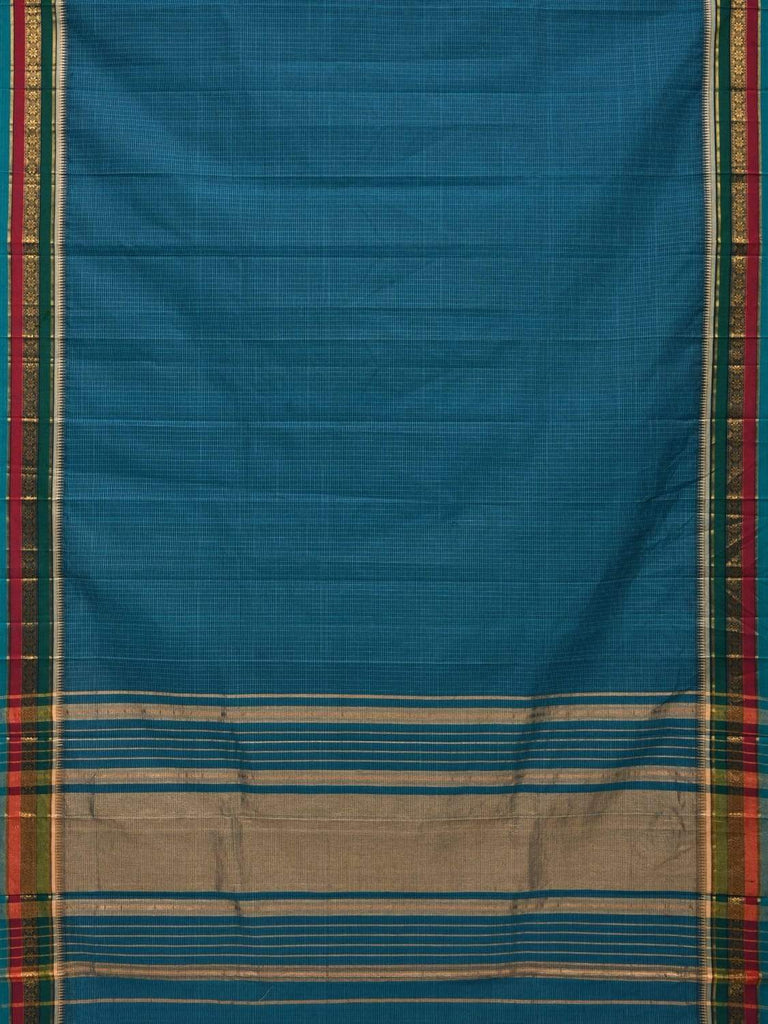 Blue Narayanpet Cotton Handloom Saree with Checks Design No Blouse np0312