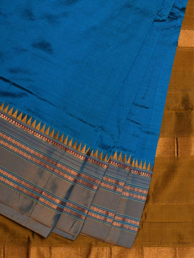 Blue Narayanpet Silk Handloom Plain Saree with Traditional Border Design No Blouse np0464
