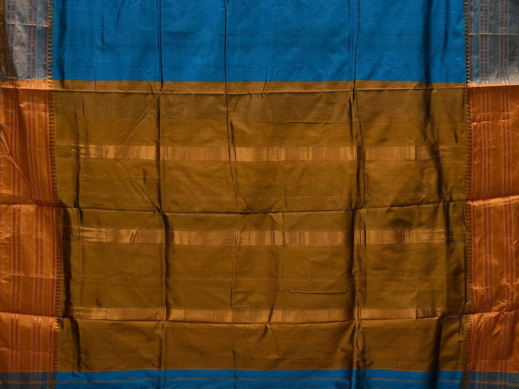 Blue Narayanpet Silk Handloom Plain Saree with Traditional Border Design No Blouse np0464