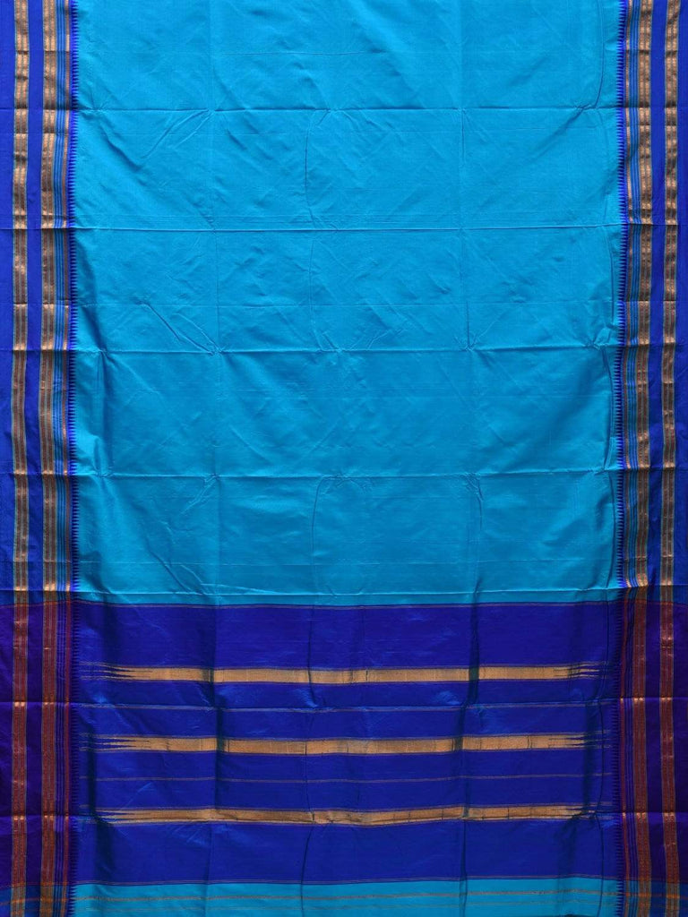 Blue Narayanpet Silk Plain Saree with Traditional Border Design No Blouse np0500