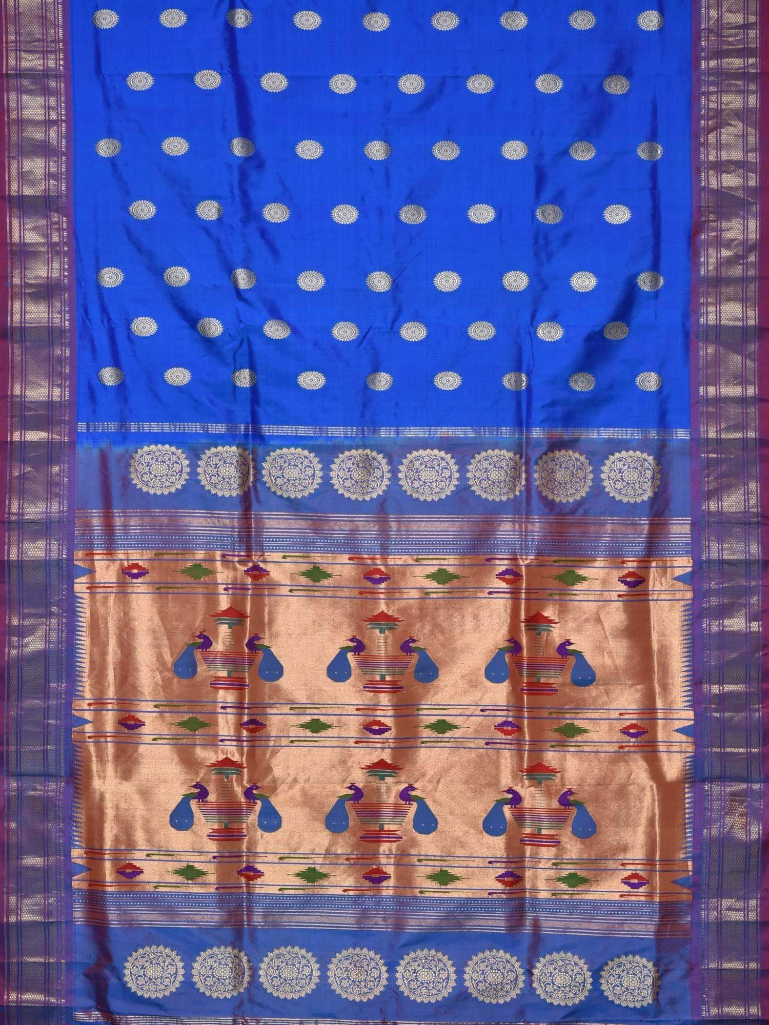 Buy Kshatriya Cloth stores Woman's Nauvari Paithani Saree Or Nine Yard  Paithani Saree In Chintamani Blue Colour With Rani Colour Pallu And Border.  at Amazon.in