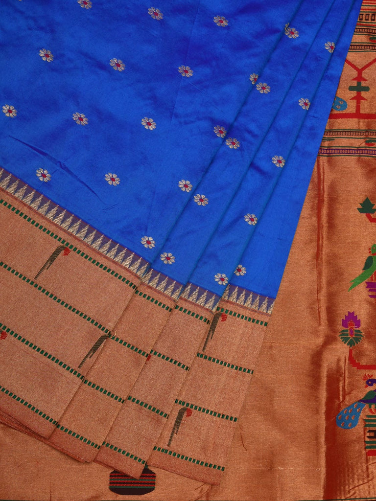 Blue Paithani Silk Handloom Saree with Triple Muniya Border Design p0468