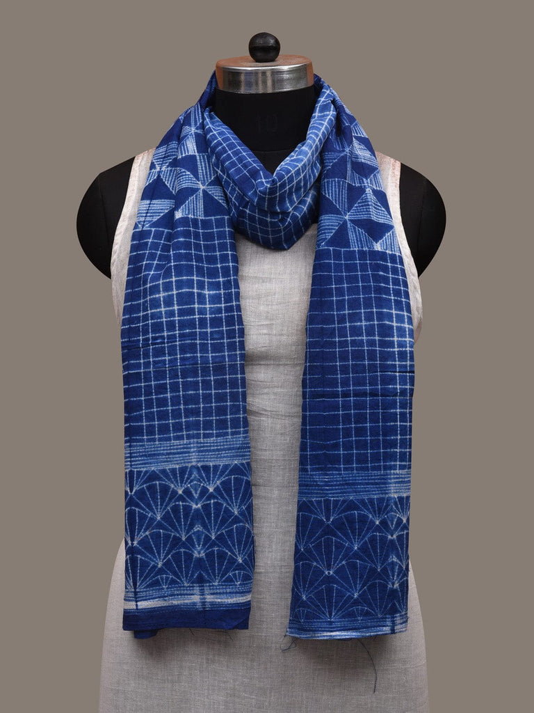 Blue Shibori Cotton Stole Handloom with Checks and Geometric Design ds2940