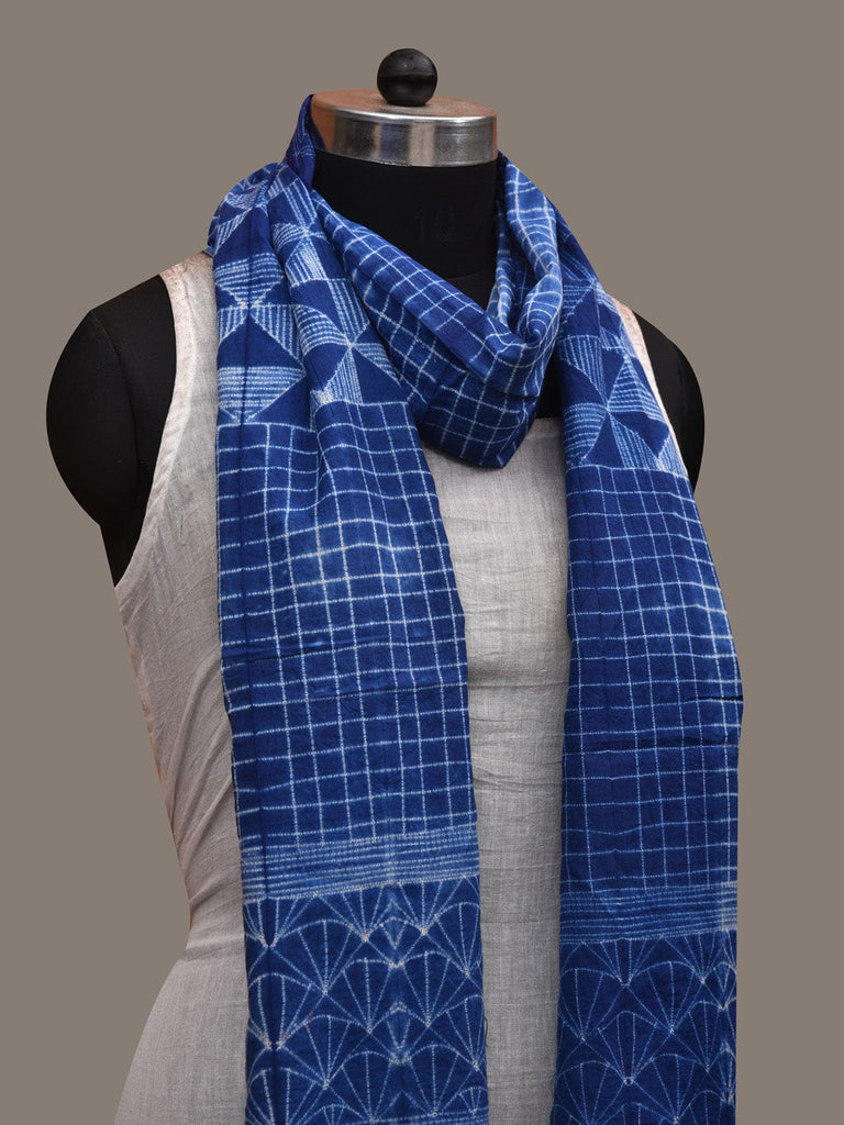 Blue Shibori Cotton Stole Handloom with Checks and Geometric Design ds2940