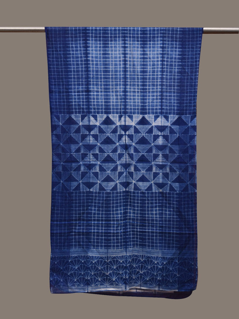 Blue Shibori Cotton Stole Handloom with Checks and Geometric Design ds2940