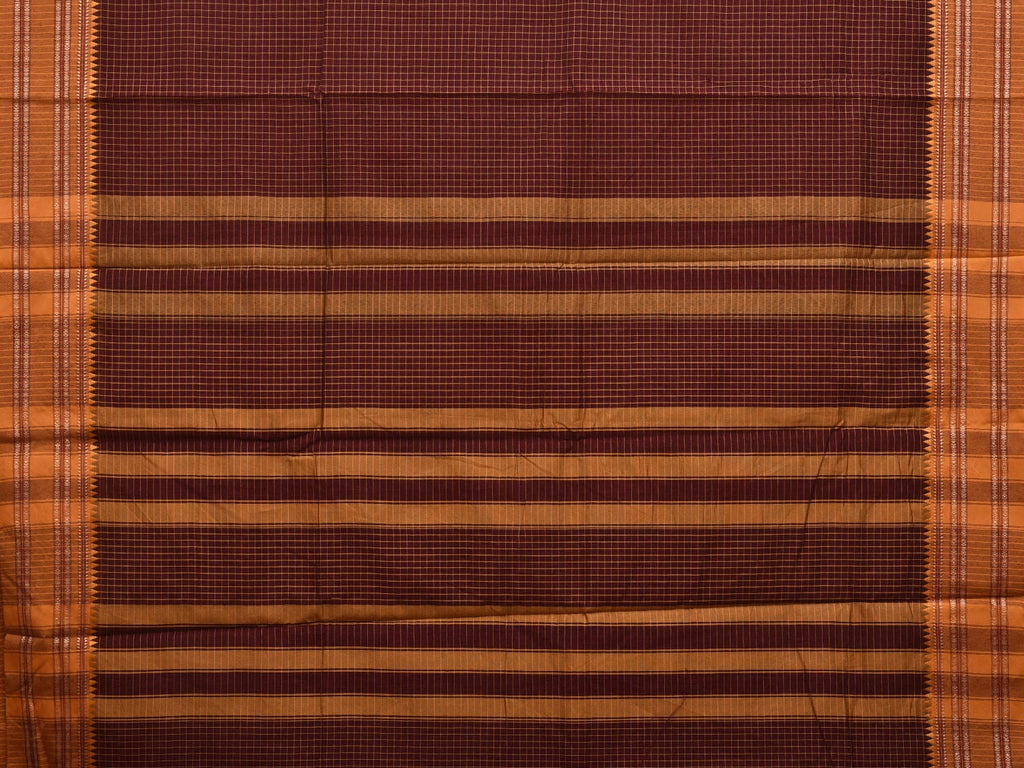 Brown and Mustard Bamboo Cotton Saree with Checks Design bc0077