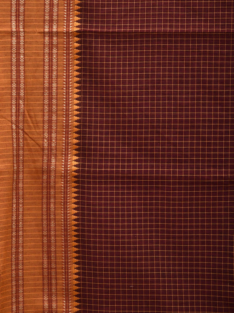 Brown and Mustard Bamboo Cotton Saree with Checks Design bc0077