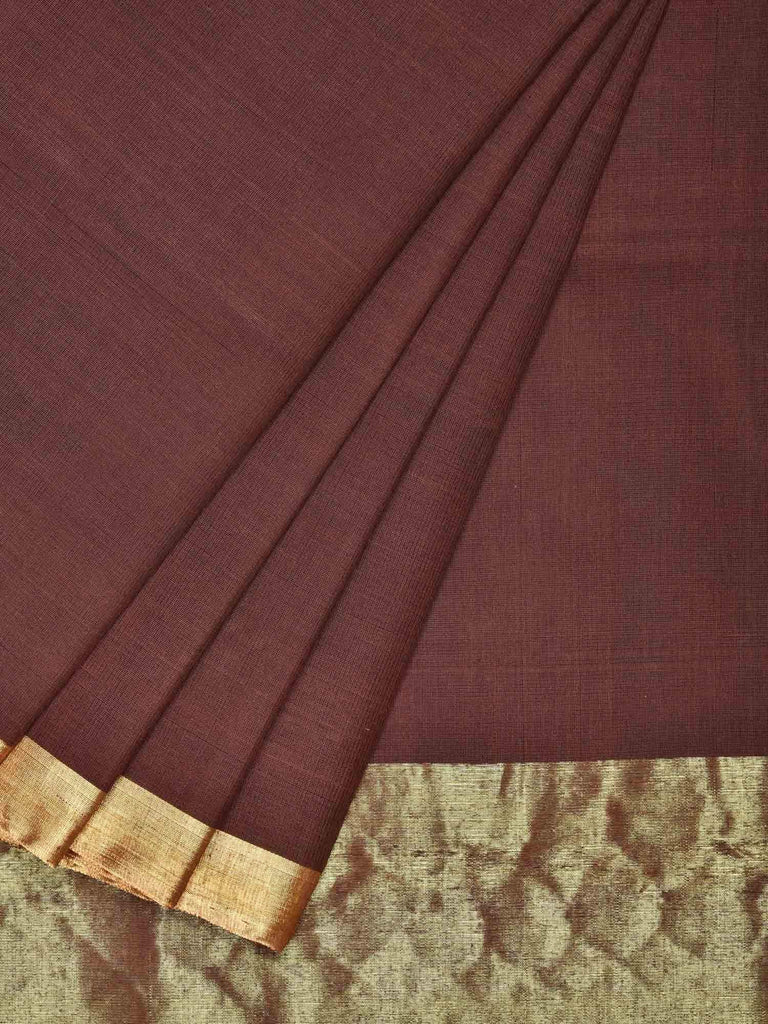 Brown Khadi Cotton Handloom Plain Saree kh0392
