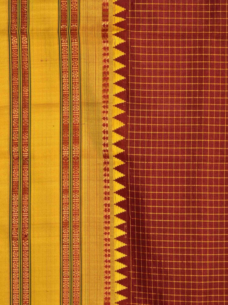 Brown Narayanpet Silk Handloom Saree with Checks Design No Blouse np0202