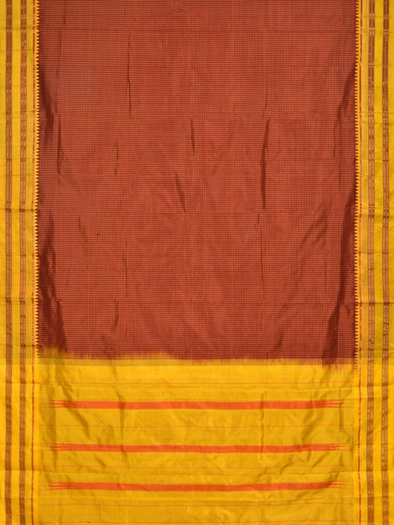 Brown Narayanpet Silk Handloom Saree with Checks Design No Blouse np0202