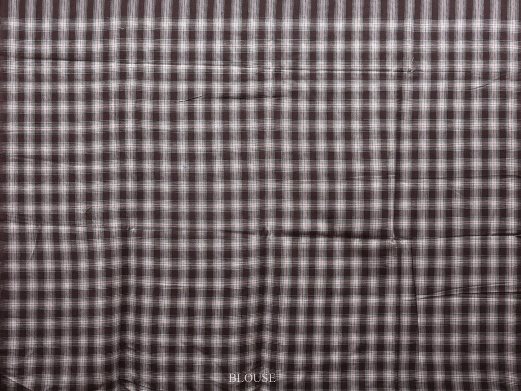 Brown Organic Cotton Handloom Saree with Strips and Checks Pallu Design o0302